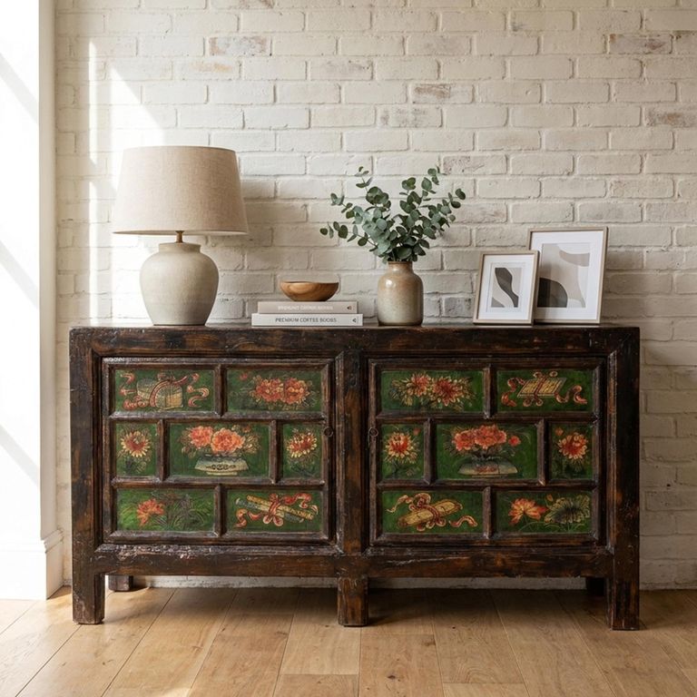Hand Painted Sideboard - 2 Door - Large - Antique Brown - Distressed Wooden