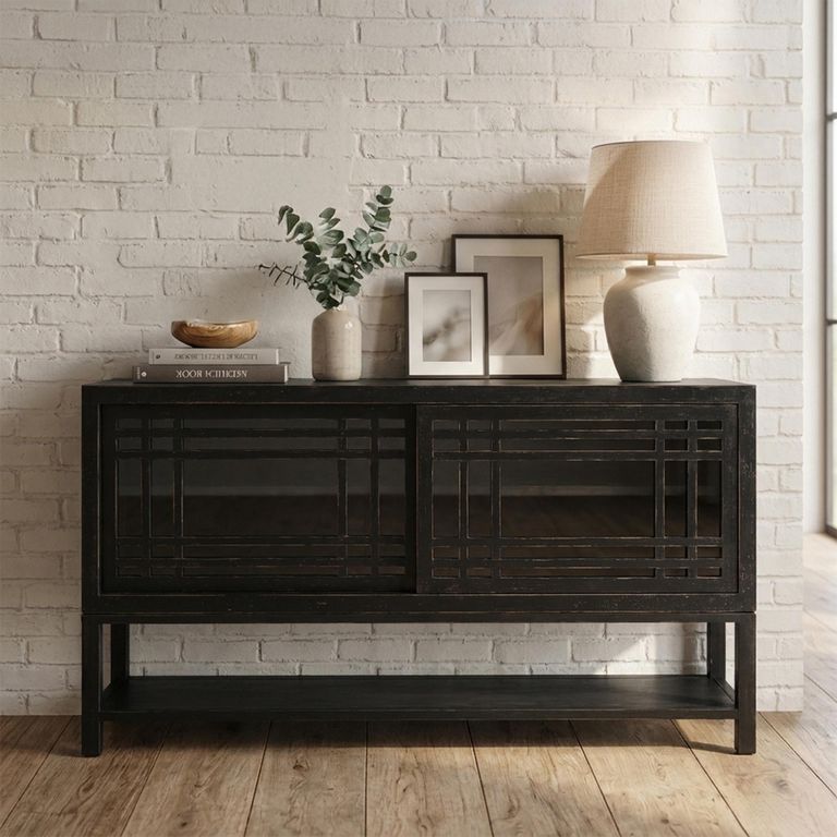 Murano Sideboard - 2 Sliding Door - Large - Black - Pine Wood