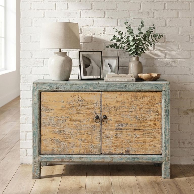 Sideboard - 2 Door - Small - Distressed Blue and Natural - Pine Wood