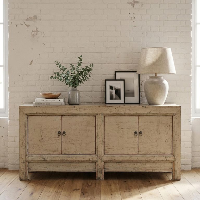 Chinese Sideboard - 4 Door - Extra Large - Distressed Natural - Wood