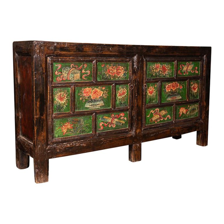 Hand Painted Sideboard - 2 Door - Large - Antique Brown - Distressed Wooden