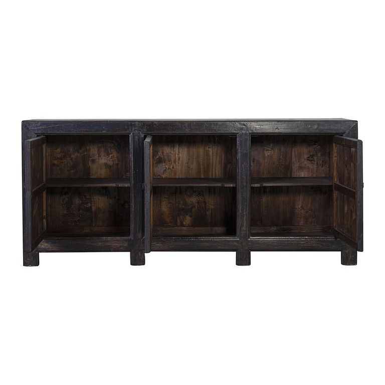 Chinese Sideboard - 3 Door - Extra Large - Distressed Black - Elm Wood