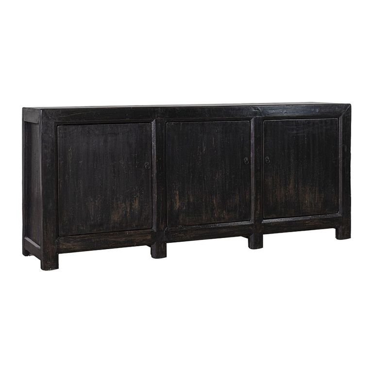 Chinese Sideboard - 3 Door - Extra Large - Distressed Black - Elm Wood