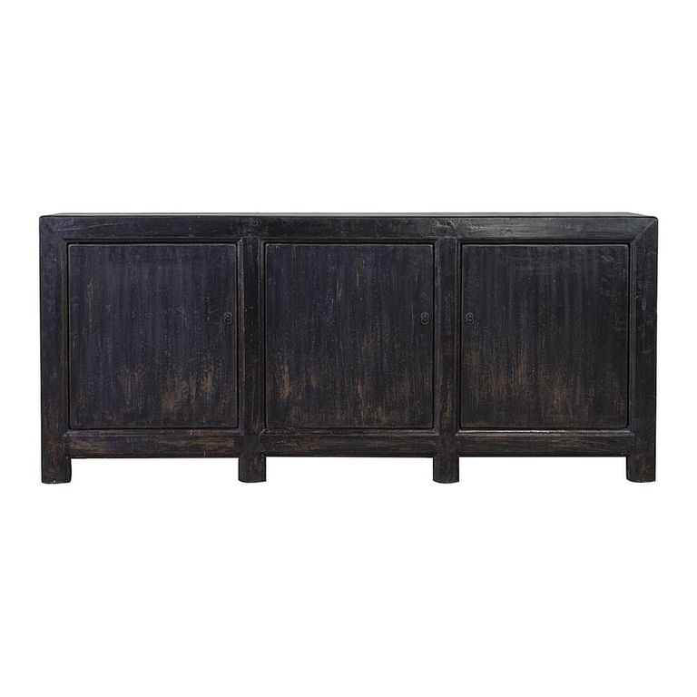 Chinese Sideboard - 3 Door - Extra Large - Distressed Black - Elm Wood