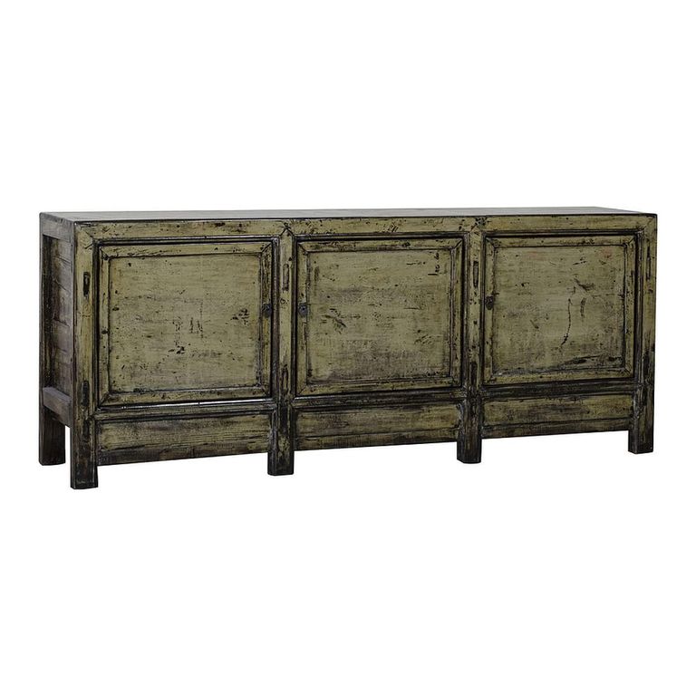 Chinese Sideboard - 3 Door - Extra Large - Distressed Green - Elm Wood