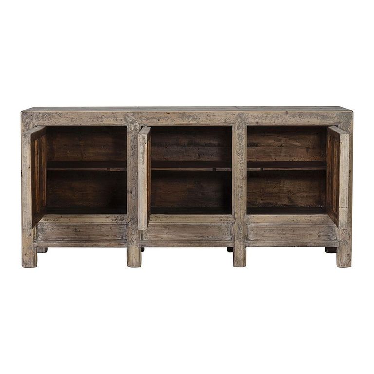 Chinese Sideboard - 3 Door - Extra Large - Distressed Grey - Elm Wood
