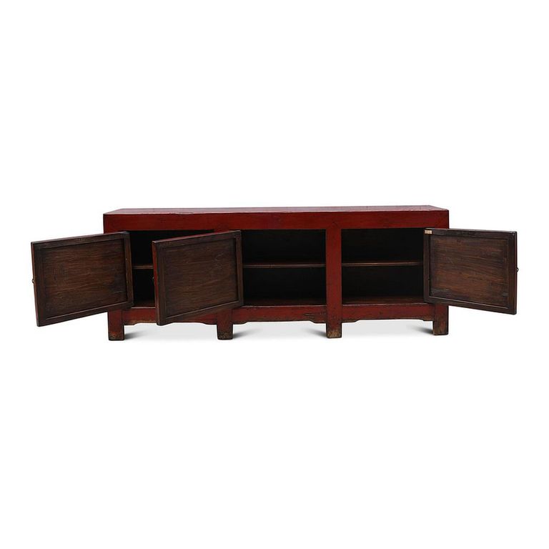 Chinese Sideboard - 3 Door - Extra Large - Vintage Red - Lacquered Pine Wood