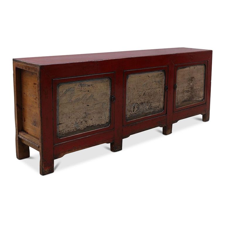 Chinese Sideboard - 3 Door - Extra Large - Vintage Red - Lacquered Pine Wood