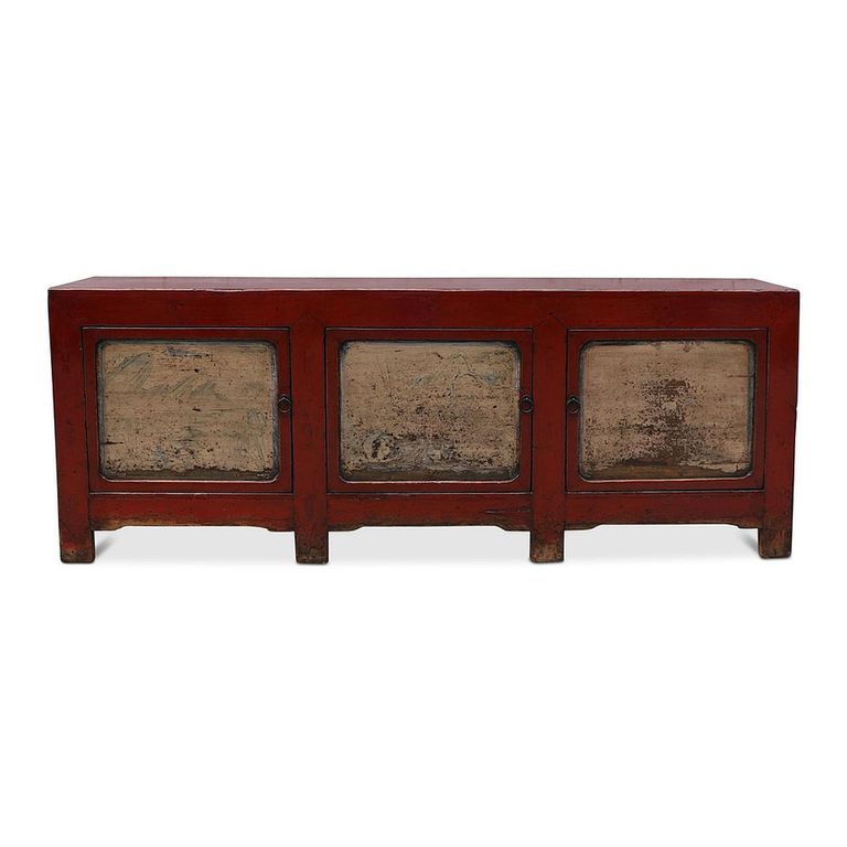 Chinese Sideboard - 3 Door - Extra Large - Vintage Red - Lacquered Pine Wood