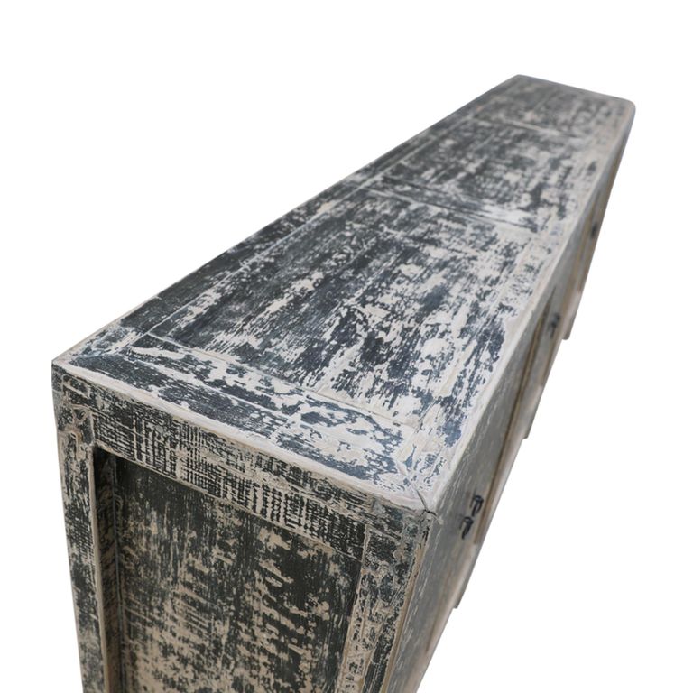Chinese Sideboard - 6 Door - Extra Large - Distressed Black - Pine Wood