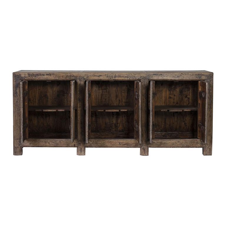 Chinese Sideboard - 6 Door - Extra Large - Distressed Brown - Elm Wood