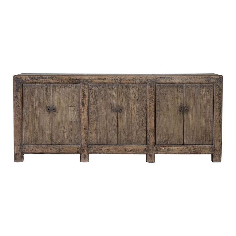 Chinese Sideboard - 6 Door - Extra Large - Distressed Brown - Elm Wood