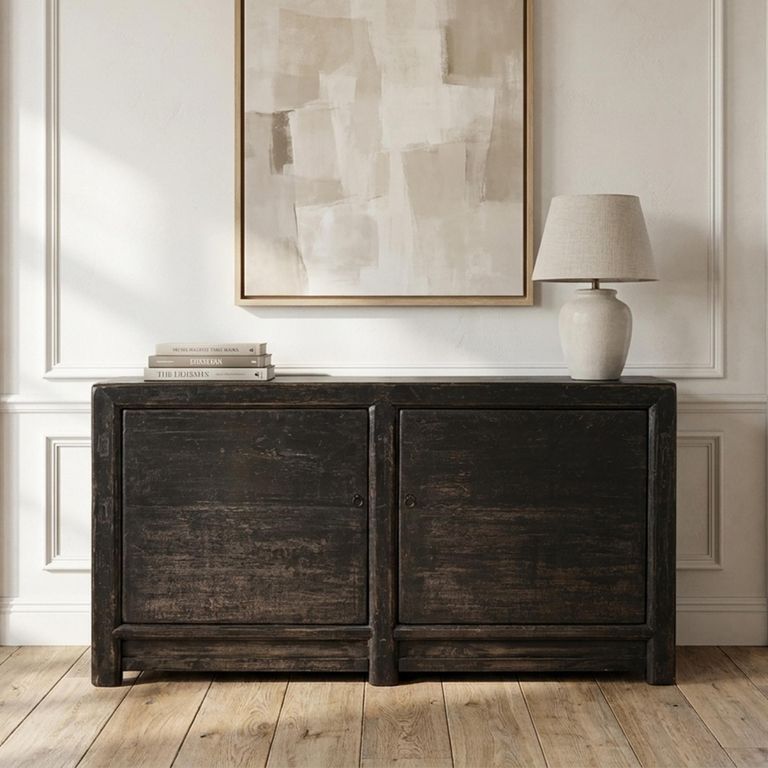 Distressed Sideboard - 2 Door - 154cm - Medium - Rustic Black - Elm Wood
