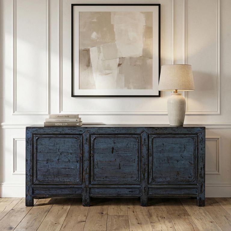 Distressed Sideboard - 3 Door - 202cm - Extra Large - Blue - Elm Wood