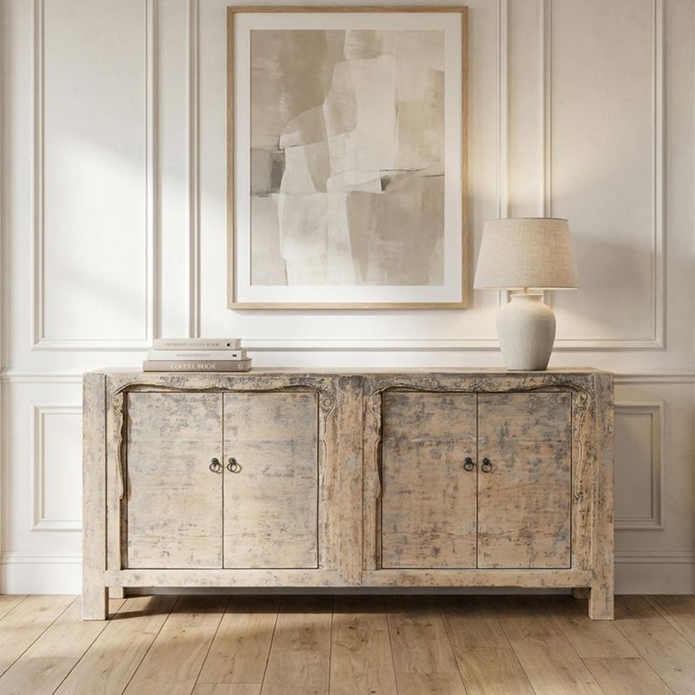 Unique One of a Kind - Distressed Sideboard - 4 Door - 187cm - Extra Large - Natural - Elm Wood