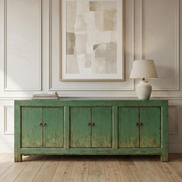 Unique One of a Kind - Distressed Sideboard - 6 Door - 224cm - Extra Large - Vintage Green - Elm Wood