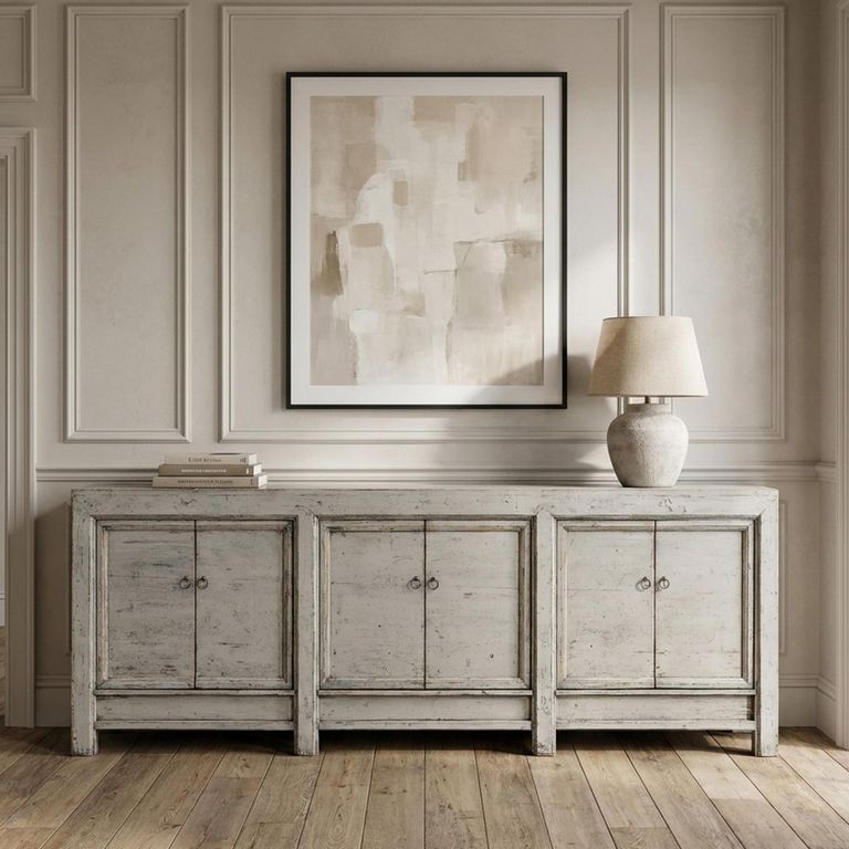 Unique One of a Kind - Distressed Sideboard - 6 Door - 233cm - Extra Large - Grey - Lacquered Pine Wood