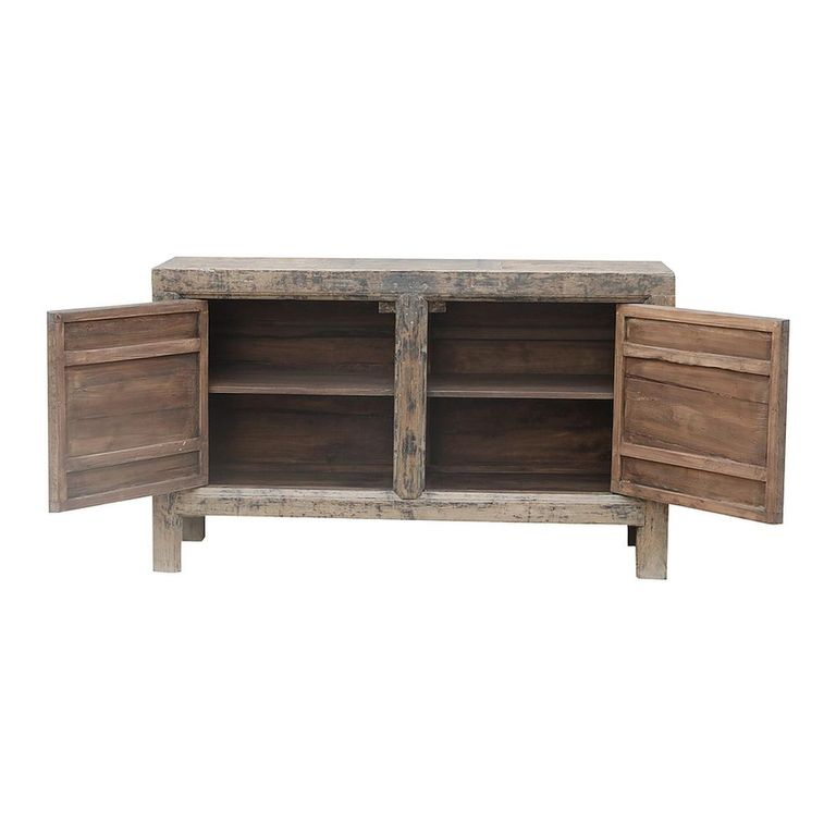 Distressed Sideboard - 2 Door - 144cm - Medium - Geometric Design - Grey - Elm Wood