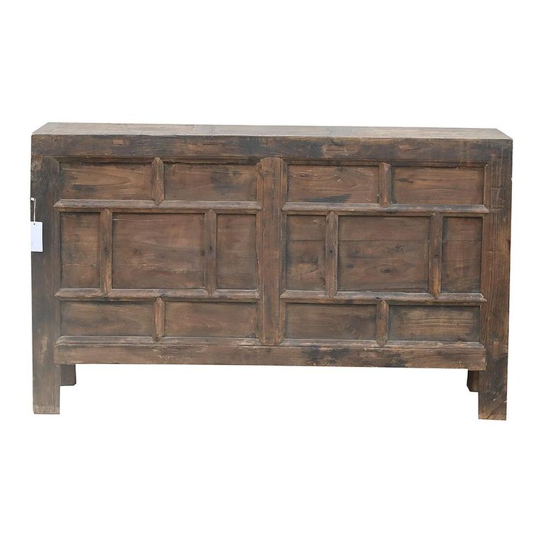 Distressed Sideboard - 2 Door - 144cm - Medium - Geometric Design - Grey - Elm Wood