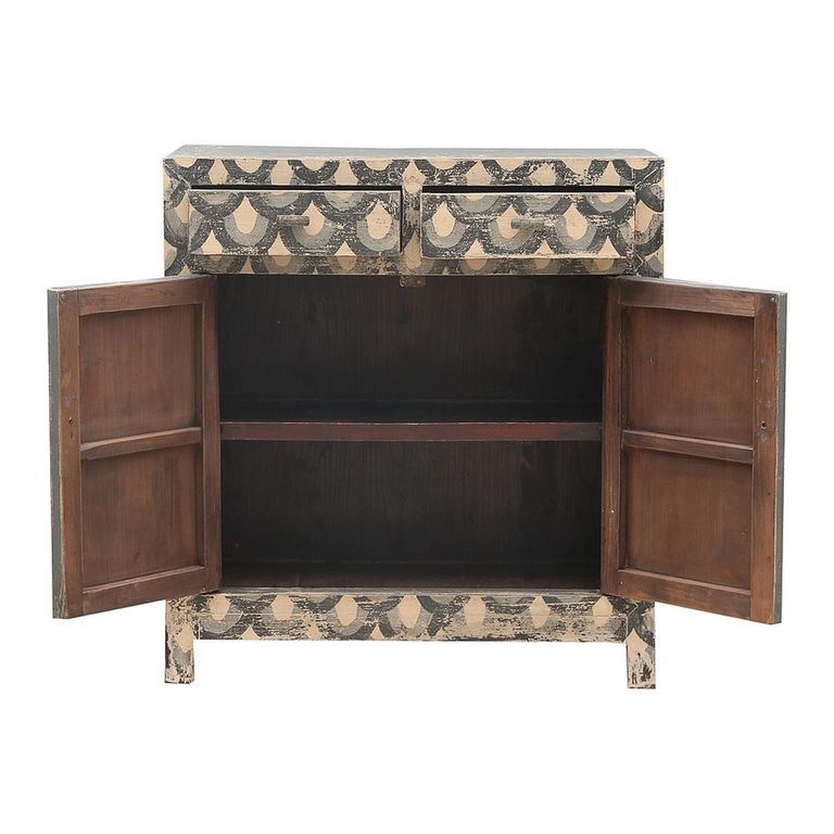 Distressed Sideboard - 2 Door 2 Drawer - 98cm - Patterned - Small - Grey - Elm Wood