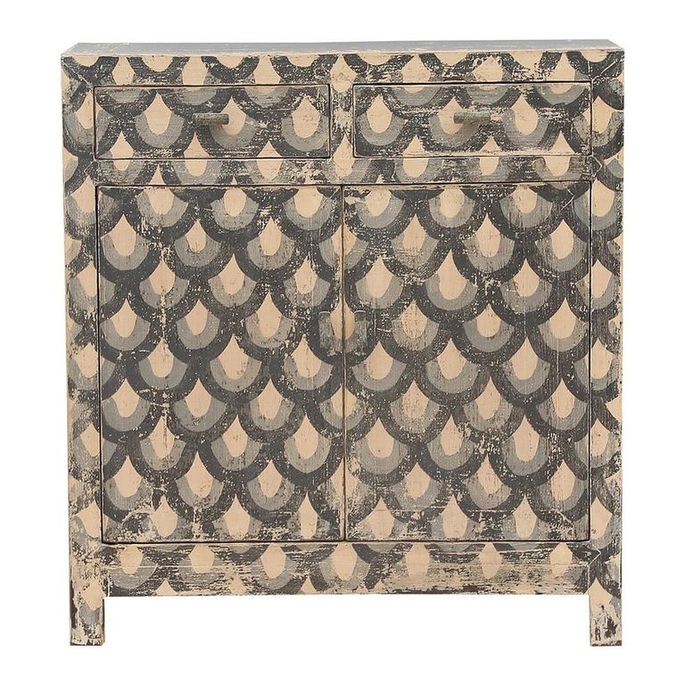 Distressed Sideboard - 2 Door 2 Drawer - 98cm - Patterned - Small - Grey - Elm Wood