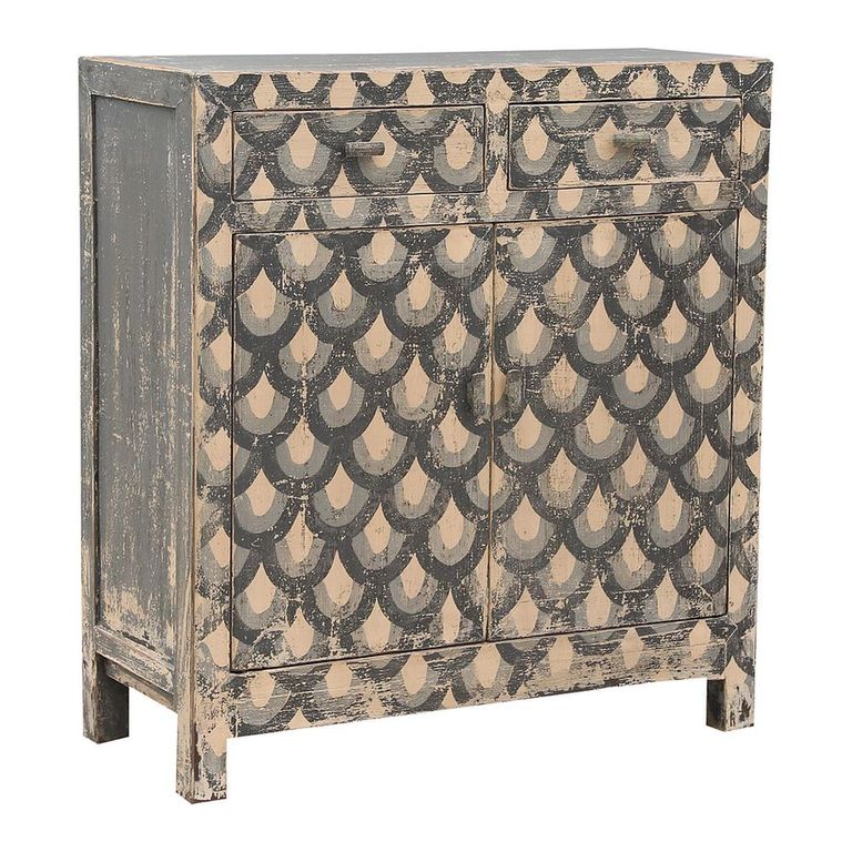 Distressed Sideboard - 2 Door 2 Drawer - 98cm - Patterned - Small - Grey - Elm Wood