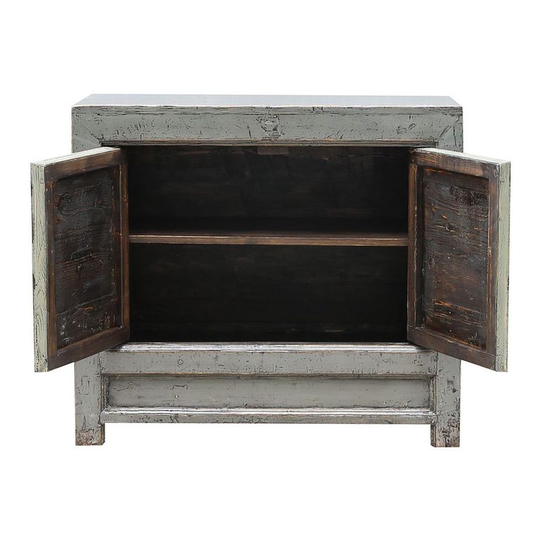 Distressed Sideboard - 2 Door - 96cm - Small - Grey - Lacquered Pine Wood