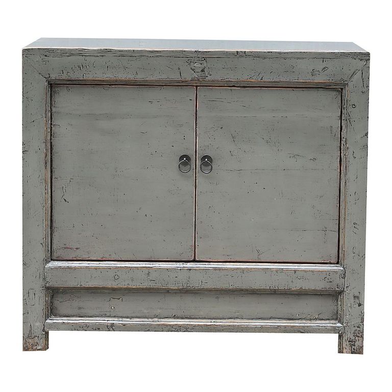 Distressed Sideboard - 2 Door - 96cm - Small - Grey - Lacquered Pine Wood