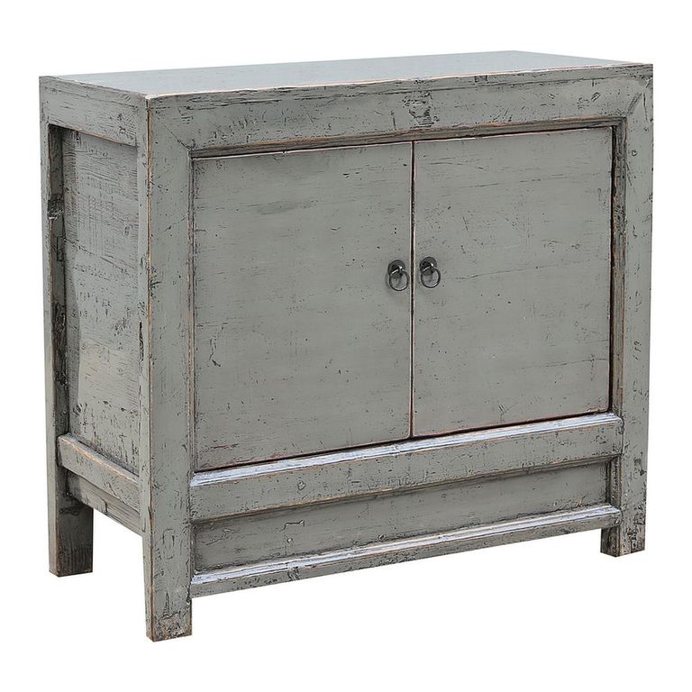 Distressed Sideboard - 2 Door - 96cm - Small - Grey - Lacquered Pine Wood