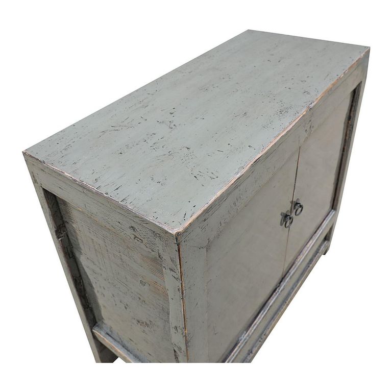 Distressed Sideboard - 2 Door - 96cm - Small - Grey - Lacquered Pine Wood