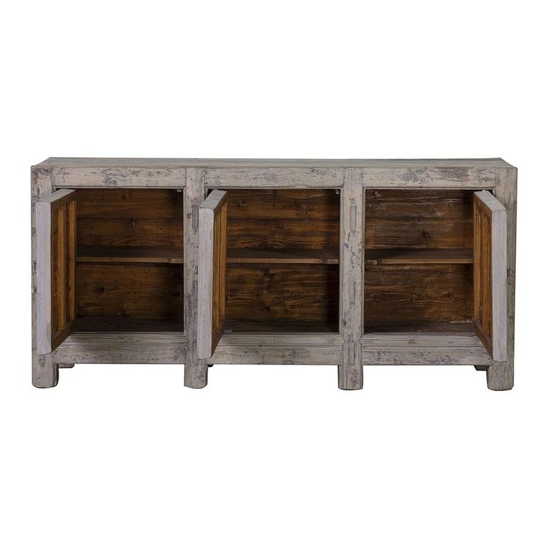 Distressed Sideboard - 3 Door - 185cm - Extra Large - Grey - Elm Wood