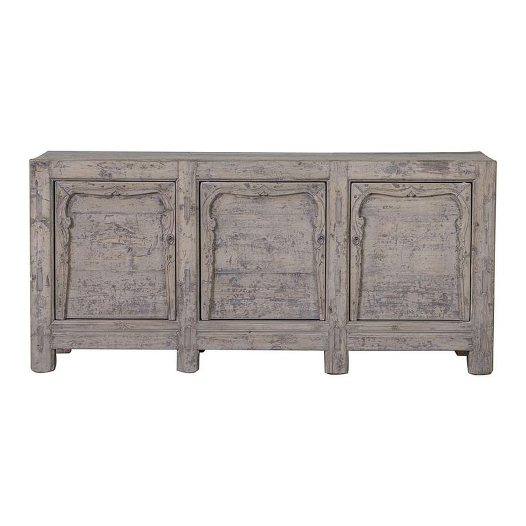 Distressed Sideboard - 3 Door - 185cm - Extra Large - Grey - Elm Wood
