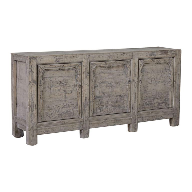 Distressed Sideboard - 3 Door - 185cm - Extra Large - Grey - Elm Wood