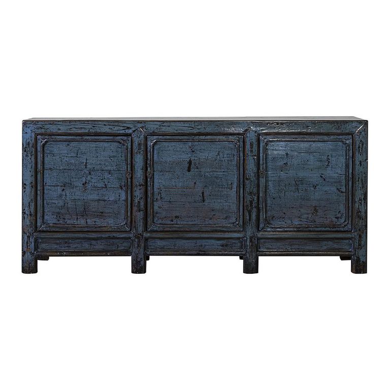 Distressed Sideboard - 3 Door - 202cm - Extra Large - Blue - Elm Wood