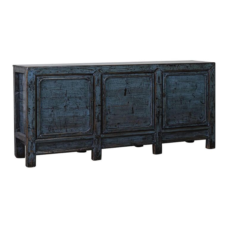 Distressed Sideboard - 3 Door - 202cm - Extra Large - Blue - Elm Wood