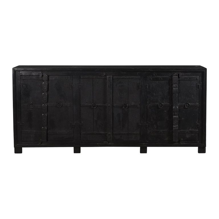 Distressed Sideboard - 6 Door - 208cm - Industrial - Extra Large - Black - Solid Wood