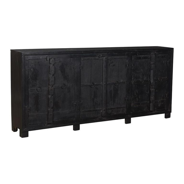 Distressed Sideboard - 6 Door - 208cm - Industrial - Extra Large - Black - Solid Wood