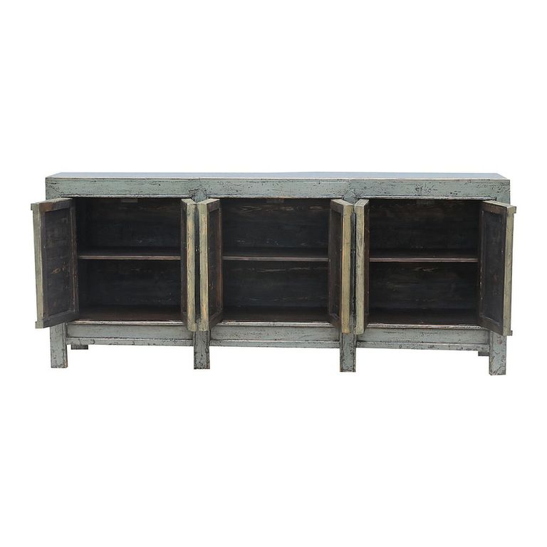 Unique One of a Kind - Distressed Sideboard - 6 Door - 213cm - Extra Large - Sage Grey - Elm Wood