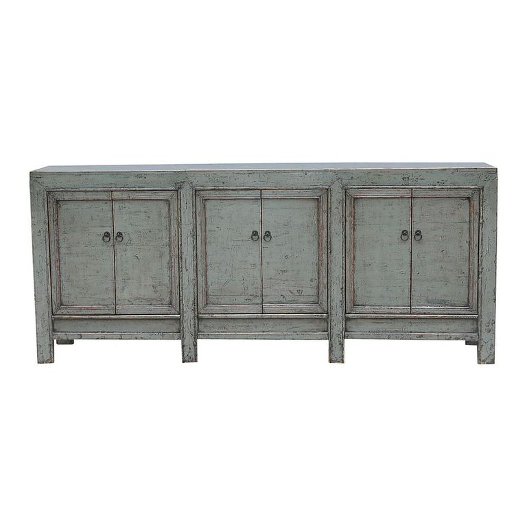 Unique One of a Kind - Distressed Sideboard - 6 Door - 213cm - Extra Large - Sage Grey - Elm Wood