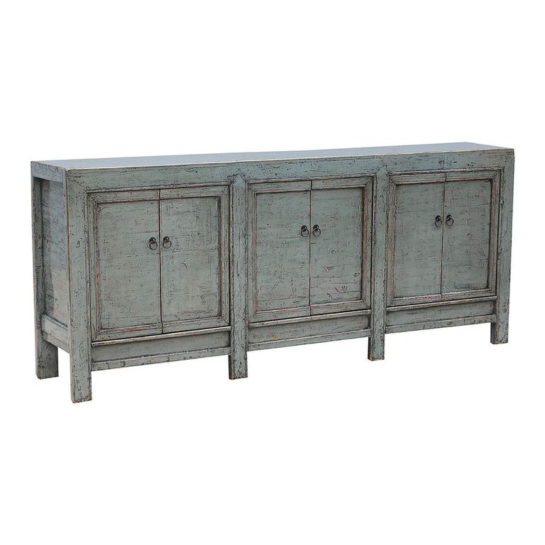 Unique One of a Kind - Distressed Sideboard - 6 Door - 213cm - Extra Large - Sage Grey - Elm Wood