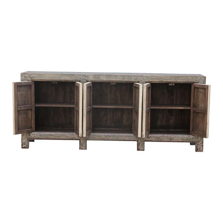 Distressed Sideboard - 6 Door - 227cm - Patterned  - Extra Large - Grey - Lacquered Pine Wood