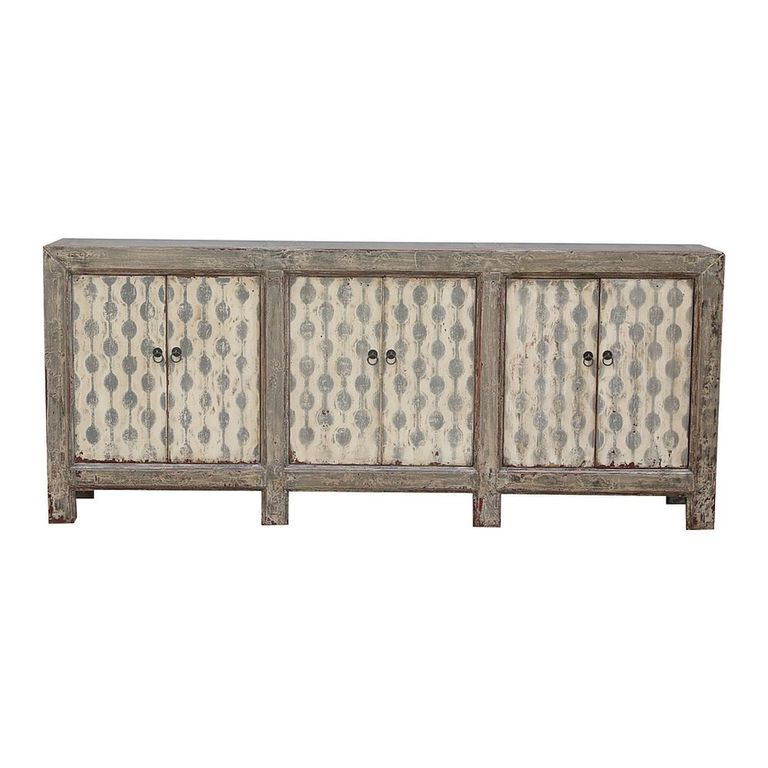 Distressed Sideboard - 6 Door - 227cm - Patterned  - Extra Large - Grey - Lacquered Pine Wood
