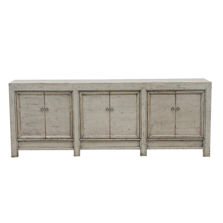 Unique One of a Kind - Distressed Sideboard - 6 Door - 233cm - Extra Large - Grey - Lacquered Pine Wood