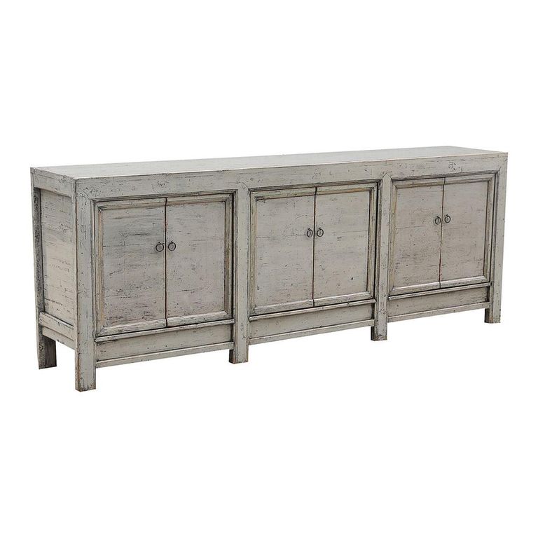 Unique One of a Kind - Distressed Sideboard - 6 Door - 233cm - Extra Large - Grey - Lacquered Pine Wood