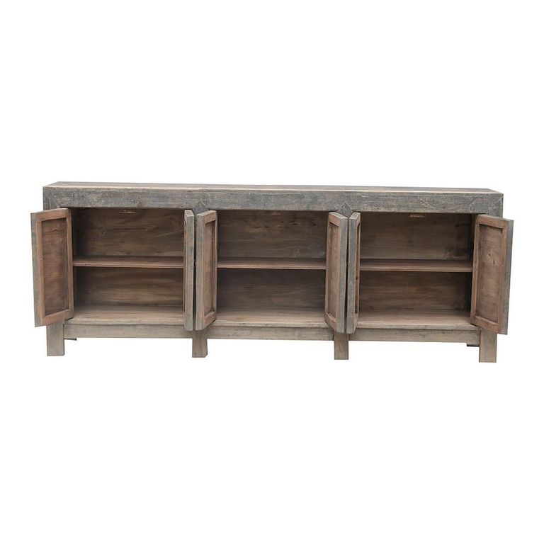 Distressed Sideboard - 6 Door - 236cm - Extra Large - Grey - Elm Wood