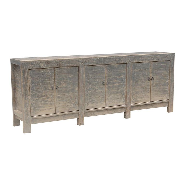 Distressed Sideboard - 6 Door - 236cm - Extra Large - Grey - Elm Wood