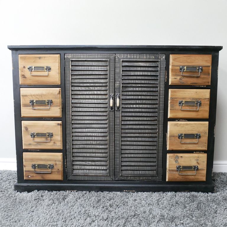Industrial Shutter Sideboard - 2 Door - 120cm - Medium - Natural and Black - Fir Wood and Metal