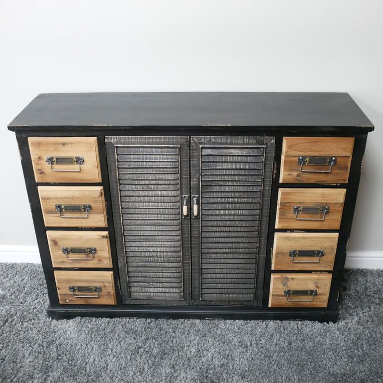 Industrial Shutter Sideboard - 2 Door - 120cm - Medium - Natural and Black - Fir Wood and Metal