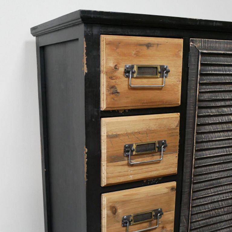 Industrial Shutter Sideboard - 2 Door - 120cm - Medium - Natural and Black - Fir Wood and Metal