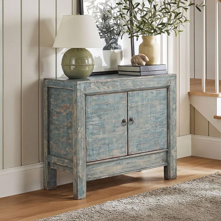 Distressed Sideboard - 2 Door - 88cm - Compact - Green - Wooden
